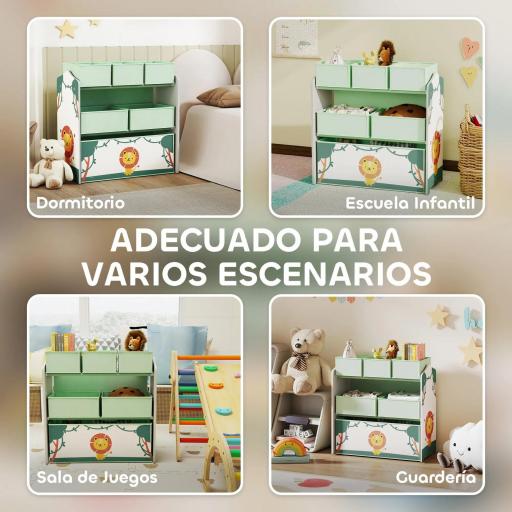 Estantería Infantil para Juguetes de 3 Niveles con 6 Cajas Extraíbles de Tela no Tejida para Guardería 63x30x66 cm Verde [8]