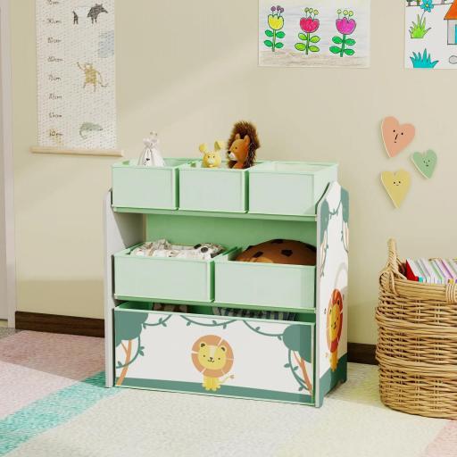Estantería Infantil para Juguetes de 3 Niveles con 6 Cajas Extraíbles de Tela no Tejida para Guardería 63x30x66 cm Verde [4]