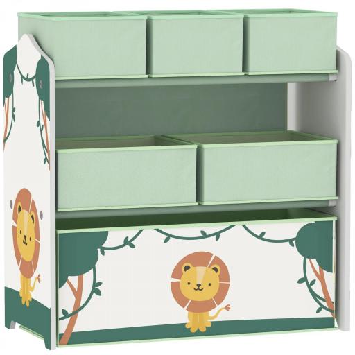 Estantería Infantil para Juguetes de 3 Niveles con 6 Cajas Extraíbles de Tela no Tejida para Guardería 63x30x66 cm Verde [9]