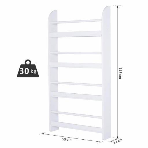 Estantería de Pared de Libros con 4 Estantes Librería Infantil para Hogar Oficina Carga 30kg 59x12x113cm Blanco [2]