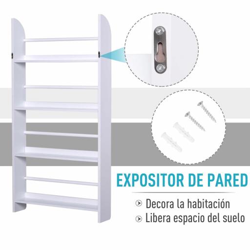 Estantería de Pared de Libros con 4 Estantes Librería Infantil para Hogar Oficina Carga 30kg 59x12x113cm Blanco [1]