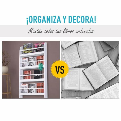 Estantería de Pared de Libros con 4 Estantes Librería Infantil para Hogar Oficina Carga 30kg 59x12x113cm Blanco [7]