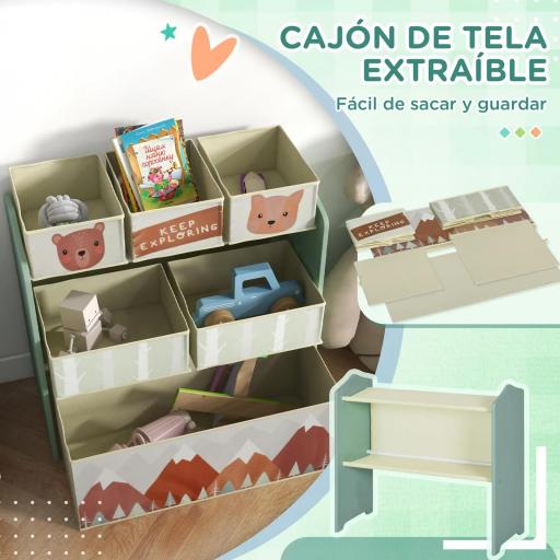 Organizador de Juguetes para Niños Estantería para Juguetes con 6 Cajas de Tela no Tejida Extraíbles 63x30x66 cm Verde [5]