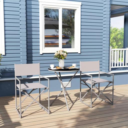 Conjunto de Jardín 3 Piezas con Mesa Redonda de Vidrio Templado y 2 Sillas Plegables con Asientos de Malla Transpirable [7]