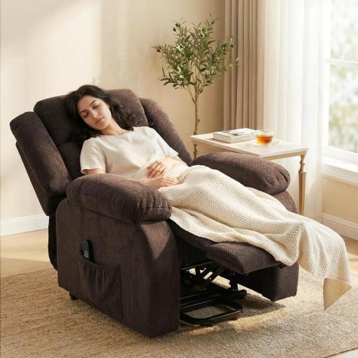 Sillón Relax Reclinable Eléctrico Levanta Personas con Puerto USB Control Remoto Asiento Ancho Reposapiés Marrón [5]