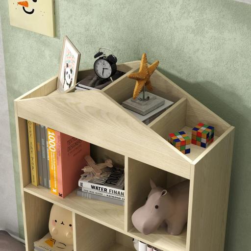 Librería Infantil con 4 Compartimentos Estantes Abiertos y Armario 80x30x140,5 cm Blanco y Natural [2]