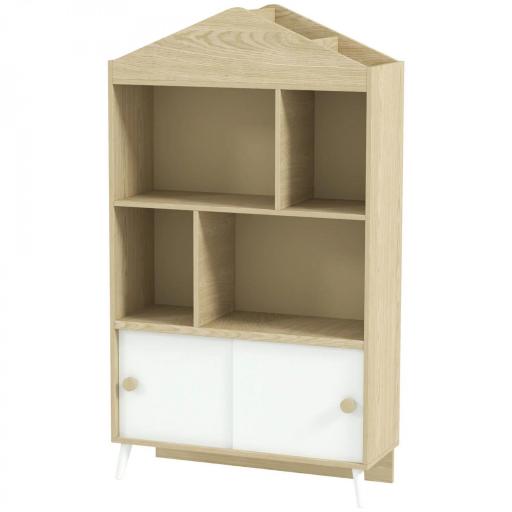 Librería Infantil con 4 Compartimentos Estantes Abiertos y Armario 80x30x140,5 cm Blanco y Natural [6]