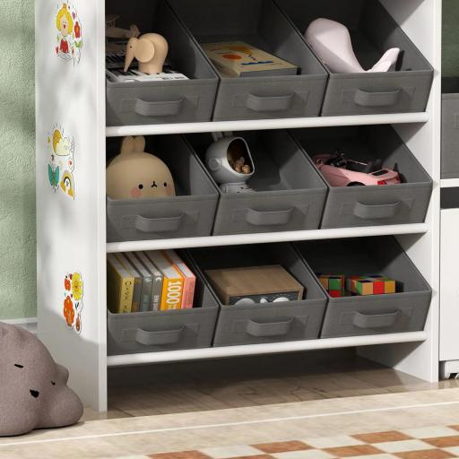 Organizador Infantil con 11 Cestas Extraíbles Compartimentos y Láminas de Pegatinas 105x30x80 cm Blanco [6]