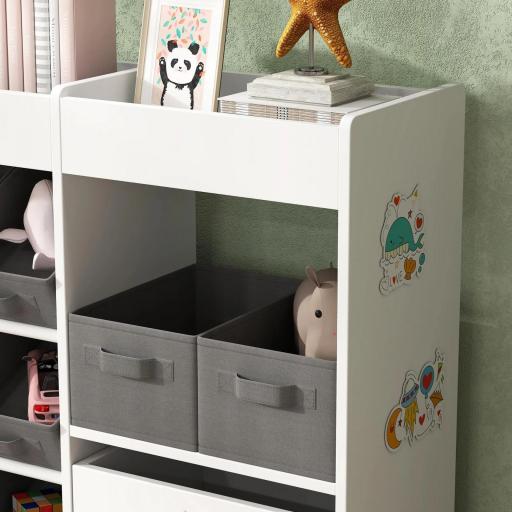 Organizador Infantil con 11 Cestas Extraíbles Compartimentos y Láminas de Pegatinas 105x30x80 cm Blanco [8]
