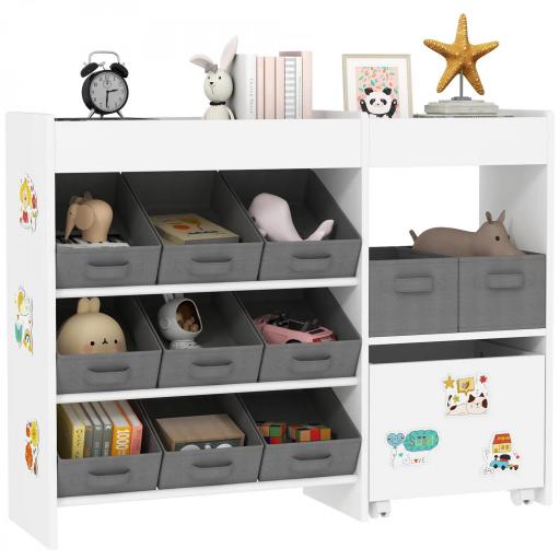 Organizador Infantil con 11 Cestas Extraíbles Compartimentos y Láminas de Pegatinas 105x30x80 cm Blanco [7]