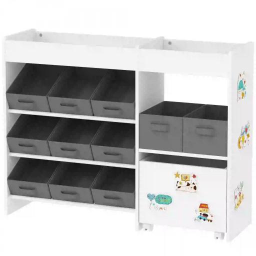 Organizador Infantil con 11 Cestas Extraíbles Compartimentos y Láminas de Pegatinas 105x30x80 cm Blanco [9]