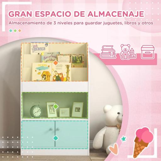 Estantería Infantil para Libros y Juguetes con 3 Compartimentos Verticales y Armario para +3 Años 60x29,5x100 cm Blanco [2]