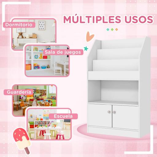 Estantería Infantil para Libros y Juguetes con 3 Compartimentos Verticales y Armario para +3 Años 60x29,5x100 cm Blanco [3]