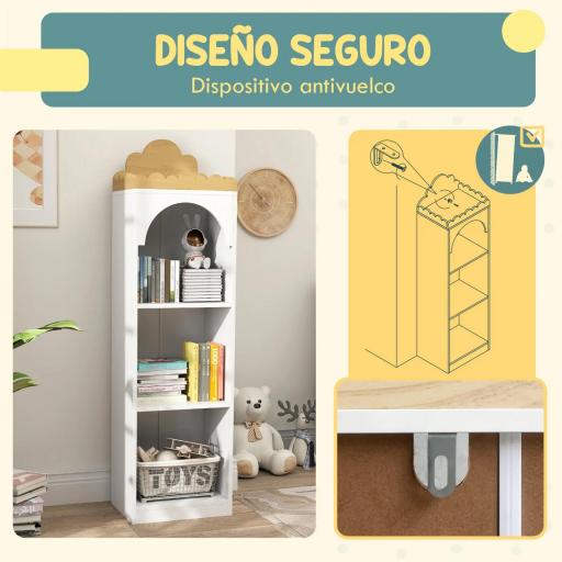Estantería para Libros Infantil de 3 Niveles Estantería Infantil para Guarderías Habitación Infantil Blanco y Natural [3]