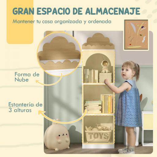 Estantería para Libros Infantil de 3 Niveles Estantería Infantil para Guarderías Habitación Infantil Blanco y Natural [4]