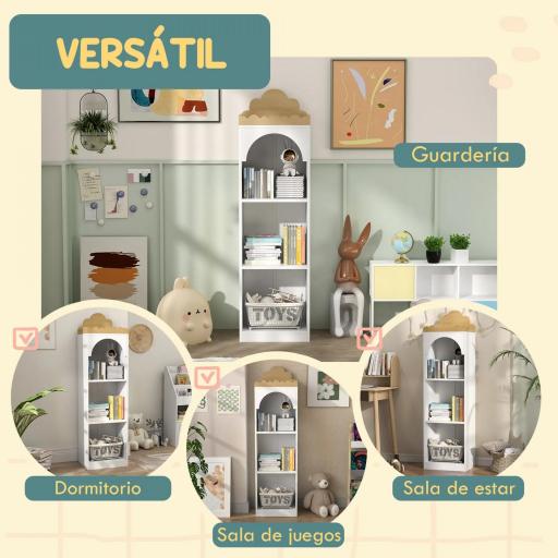 Estantería para Libros Infantil de 3 Niveles Estantería Infantil para Guarderías Habitación Infantil Blanco y Natural [5]