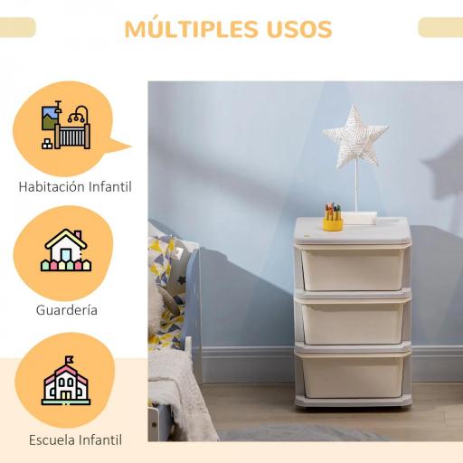 Cajonera de Plástico Organizador para Niños con 3 Cajones Asas para Juguetes Ropa Libros 37x37x56,5 cm Beige [5]