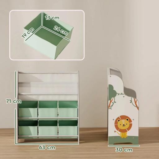 Estantería Infantil para Juguetes con 6 Cajas Extraíbles de Tela no Tejida y 2 Estantes para Guardería 63x30x71 cm Verde [6]