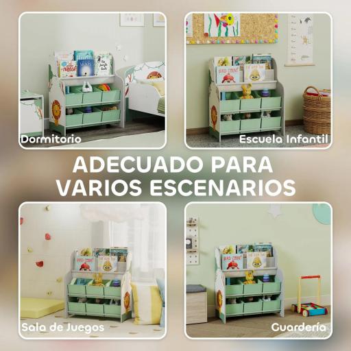 Estantería Infantil para Juguetes con 6 Cajas Extraíbles de Tela no Tejida y 2 Estantes para Guardería 63x30x71 cm Verde [5]