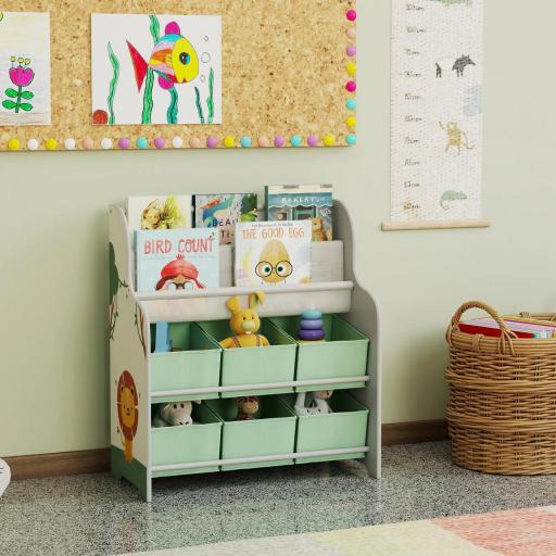 Estantería Infantil para Juguetes con 6 Cajas Extraíbles de Tela no Tejida y 2 Estantes para Guardería 63x30x71 cm Verde [4]