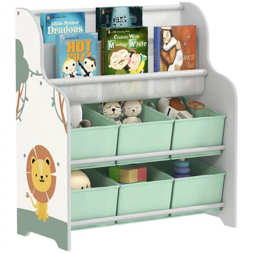 Estantería Infantil para Juguetes con 6 Cajas Extraíbles de Tela no Tejida y 2 Estantes para Guardería 63x30x71 cm Verde [8]
