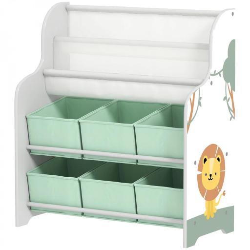 Estantería Infantil para Juguetes con 6 Cajas Extraíbles de Tela no Tejida y 2 Estantes para Guardería 63x30x71 cm Verde [9]