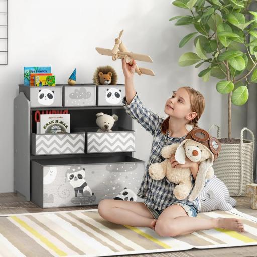 Organizador de Juguetes para Niños Estantería para Juguetes con 6 Cajas de Tela no Tejida Extraíbles 63x30x66 cm Gris