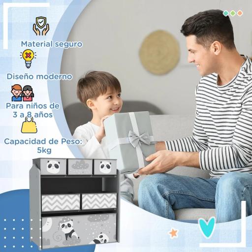 Organizador de Juguetes para Niños Estantería para Juguetes con 6 Cajas de Tela no Tejida Extraíbles 63x30x66 cm Gris [4]