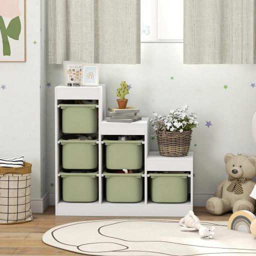 Mueble de almacenamiento para juguetes de niños con 6 contenedores extraíbles, 3 niveles de almacenamiento, 96 x 38,5 x 90, verde [2]