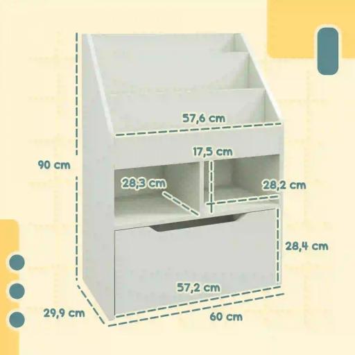 Estantería Infantil de Madera con 3 Compartimentos 2 Cubos y Cajón Móvil con 4 Ruedas 60x29,9x90 cm Verde [1]