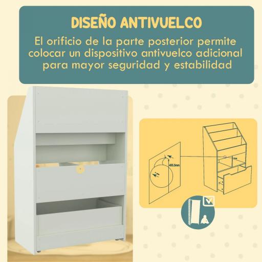 Estantería Infantil de Madera con 3 Compartimentos 2 Cubos y Cajón Móvil con 4 Ruedas 60x29,9x90 cm Verde [2]