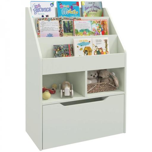 Estantería Infantil de Madera con 3 Compartimentos 2 Cubos y Cajón Móvil con 4 Ruedas 60x29,9x90 cm Verde [9]