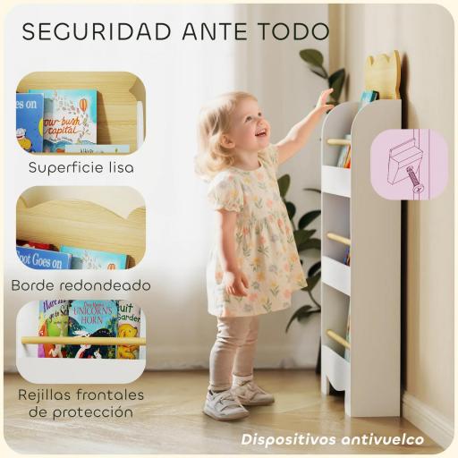 Estantería Infantil de 3 Niveles con Diseño de Osito Bordes Redondeados y Barreras de Seguridad para Libros y Juguetes [3]