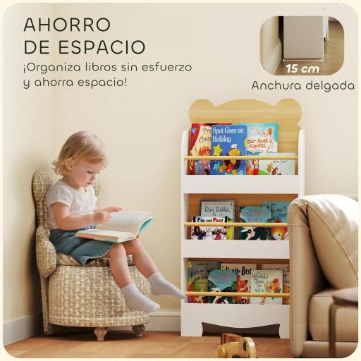 Estantería Infantil de 3 Niveles con Diseño de Osito Bordes Redondeados y Barreras de Seguridad para Libros y Juguetes [4]