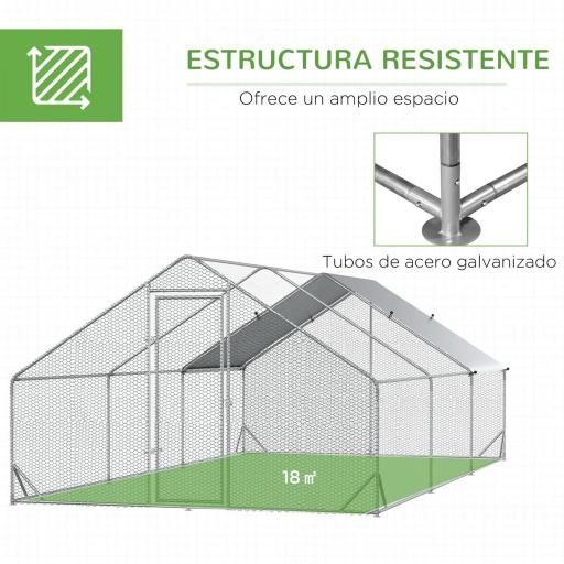 Gallinero para Exterior Jaula para Gallinas de Acero Galvanizado con Cubierta de PE y Cerradura 3x6x2 m Plata [6]