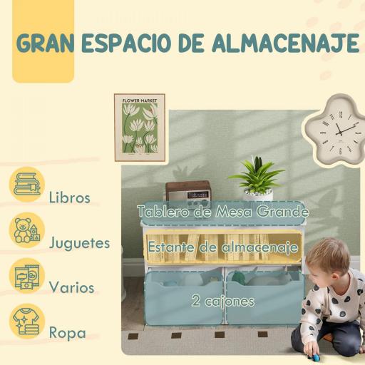 Estantería para Juguetes Infantil con 2 Cajones y Compartimento para Salón Dormitorio Sala de Juegos 80x30x45 cm Blanco [2]
