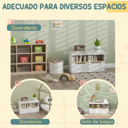 Estantería para Juguetes Infantil con 2 Cajones y Compartimento para Salón Dormitorio Sala de Juegos 80x30x45 cm Blanco [3]