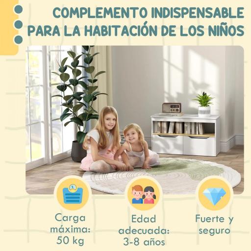 Estantería para Juguetes Infantil con 2 Cajones y Compartimento para Salón Dormitorio Sala de Juegos 80x30x45 cm Blanco [4]