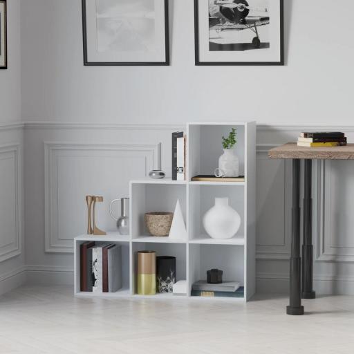 Estantería en Forma de Escalera Armario de Almacenamiento 6 Cubos Estantería de Pie Estante de Exposición 91.5x29.5x91.5cm Madera