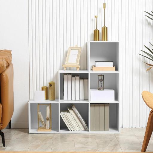 Estantería en Forma de Escalera Armario de Almacenamiento 6 Cubos Estantería de Pie Estante de Exposición 91.5x29.5x91.5cm Madera [5]