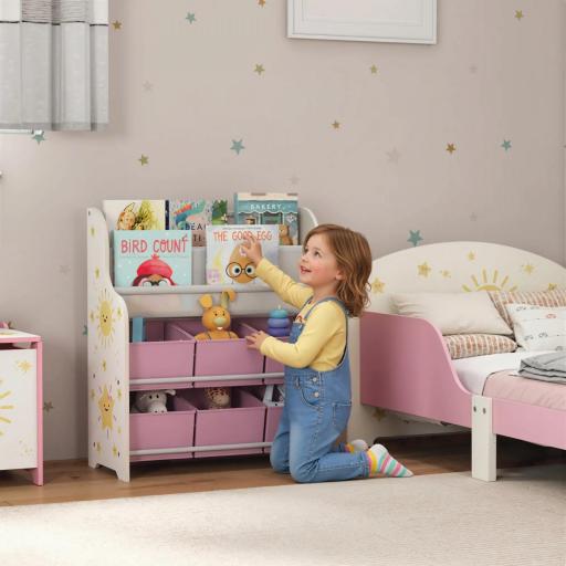 Estantería Infantil para Juguetes con 6 Cajas Extraíbles de Tela no Tejida y 2 Estantes para Guardería 63x30x71 cm Rosa