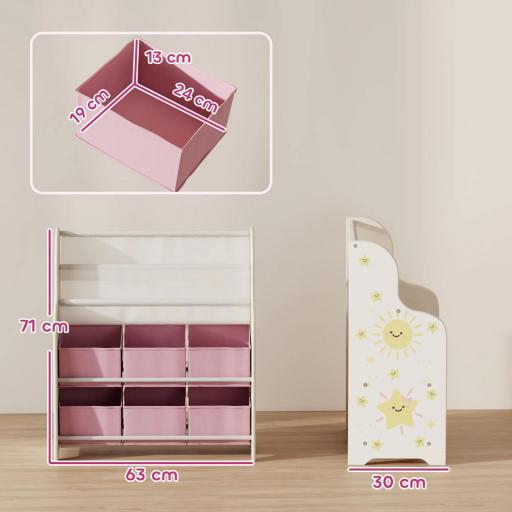 Estantería Infantil para Juguetes con 6 Cajas Extraíbles de Tela no Tejida y 2 Estantes para Guardería 63x30x71 cm Rosa [1]