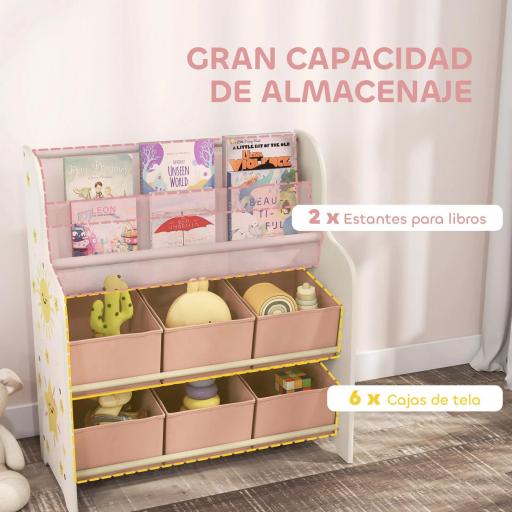 Estantería Infantil para Juguetes con 6 Cajas Extraíbles de Tela no Tejida y 2 Estantes para Guardería 63x30x71 cm Rosa [7]