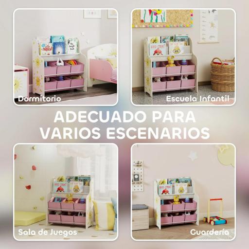 Estantería Infantil para Juguetes con 6 Cajas Extraíbles de Tela no Tejida y 2 Estantes para Guardería 63x30x71 cm Rosa [4]