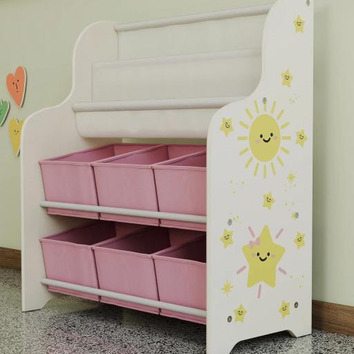 Estantería Infantil para Juguetes con 6 Cajas Extraíbles de Tela no Tejida y 2 Estantes para Guardería 63x30x71 cm Rosa [2]