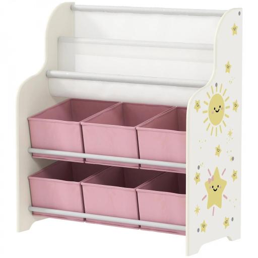 Estantería Infantil para Juguetes con 6 Cajas Extraíbles de Tela no Tejida y 2 Estantes para Guardería 63x30x71 cm Rosa [9]