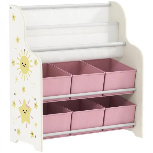 Estantería Infantil para Juguetes con 6 Cajas Extraíbles de Tela no Tejida y 2 Estantes para Guardería 63x30x71 cm Rosa [10]