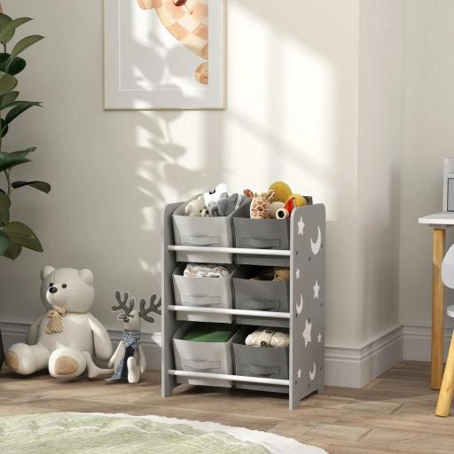 Estantería Infantil para Niños de +3 Años Estantería para Juguetes con 6 Cajas de Tela no Tejida 43x30x60 cm Gris 