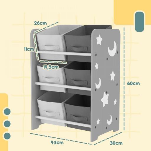Estantería Infantil para Niños de +3 Años Estantería para Juguetes con 6 Cajas de Tela no Tejida 43x30x60 cm Gris  [6]