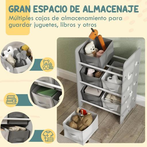 Estantería Infantil para Niños de +3 Años Estantería para Juguetes con 6 Cajas de Tela no Tejida 43x30x60 cm Gris  [2]